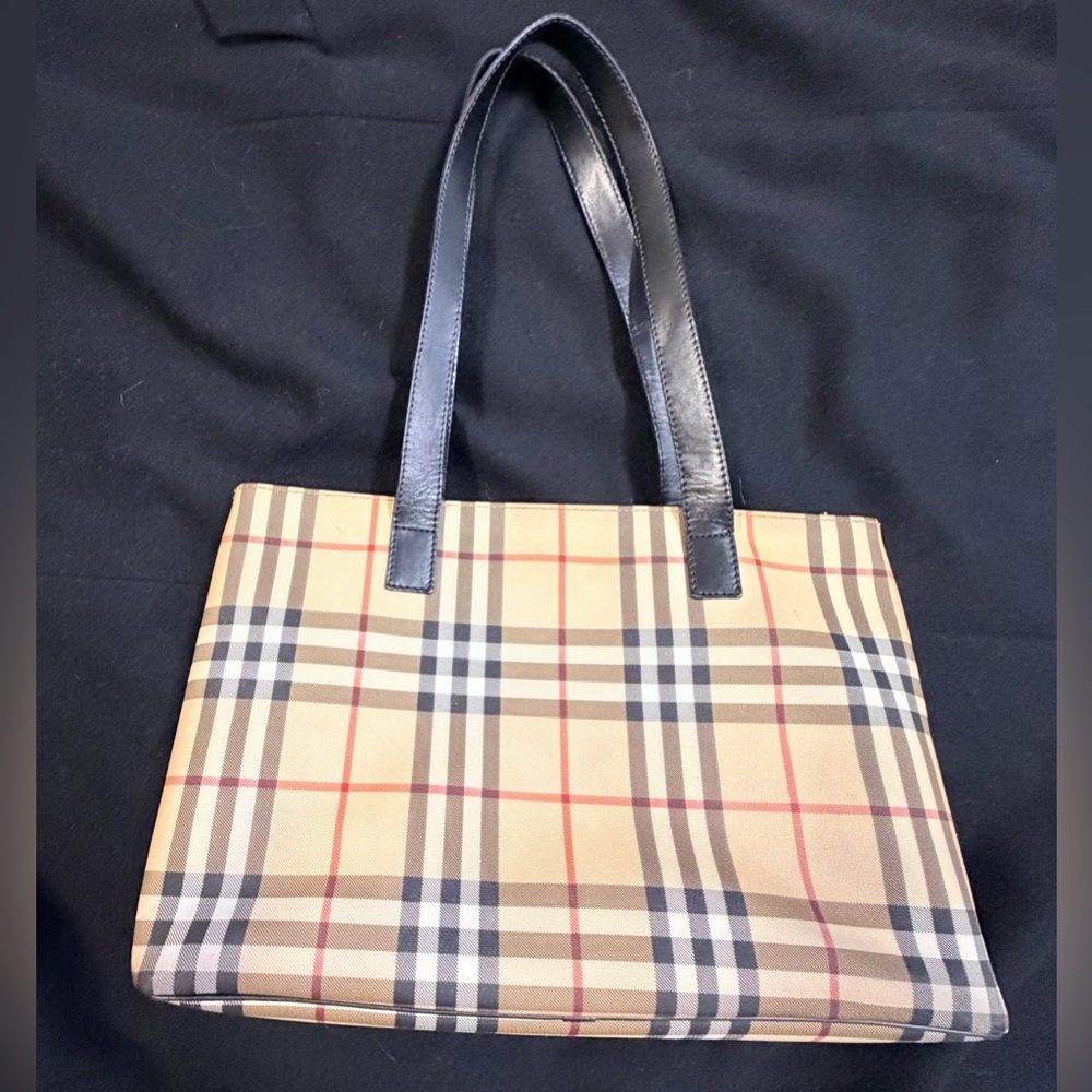 Burberry Beige and Black Plaid Tote Bag